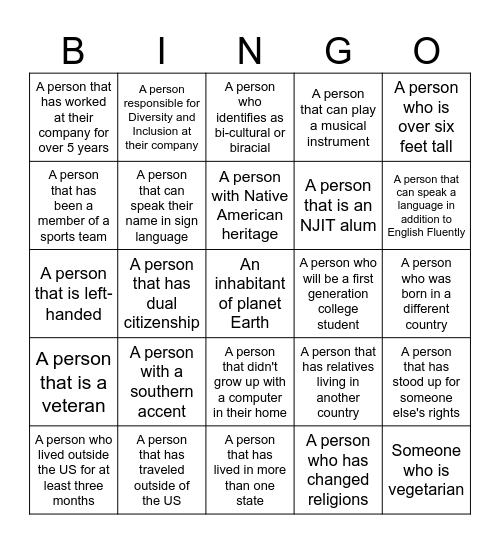 Diversity and Inclusion Bingo Card