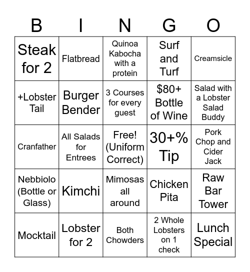 Mooring Bingo Card