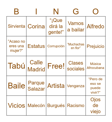 De color modesto Bingo Card