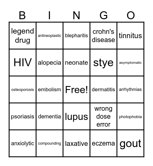vocabulary words Bingo Card