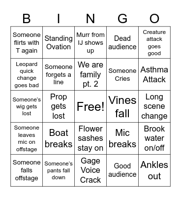 Opening Night! Bingo Card