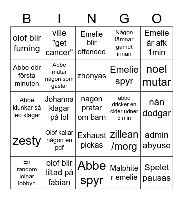 Untitled Bingo Card