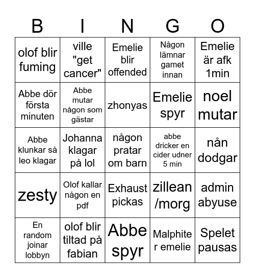 Untitled Bingo Card