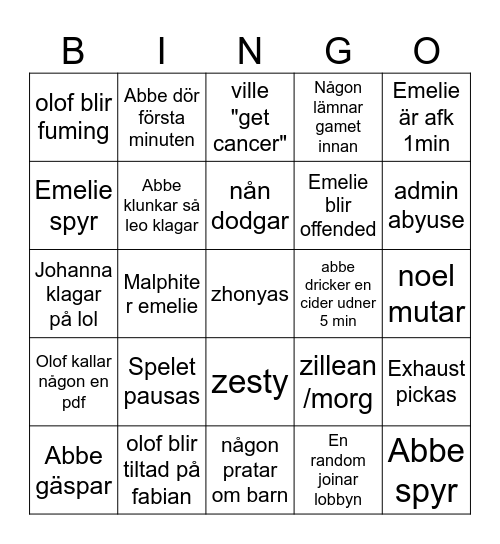Untitled Bingo Card