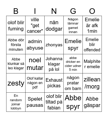 Untitled Bingo Card
