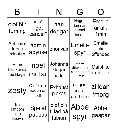 Untitled Bingo Card