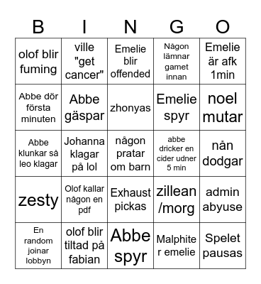 Untitled Bingo Card