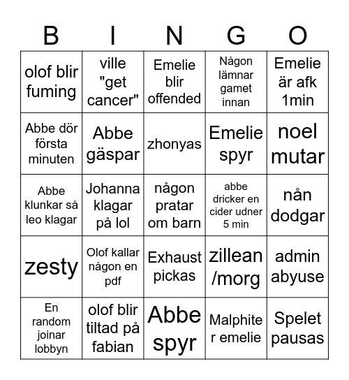 Untitled Bingo Card