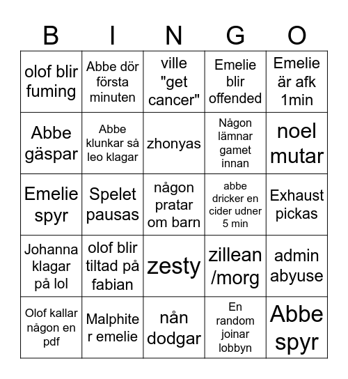 Untitled Bingo Card