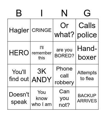 Robbery Bingo Card