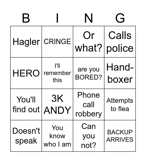 Robbery Bingo Card