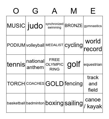 OLYMPIC GAMES Bingo Card
