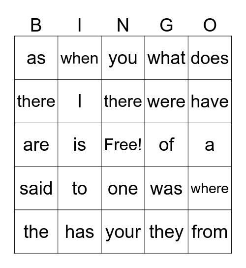 Kindergarten Bingo Card