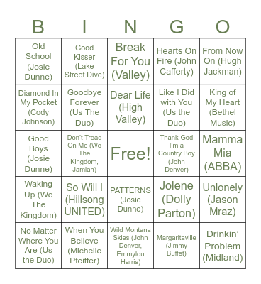 M&B Singo! Bingo Card