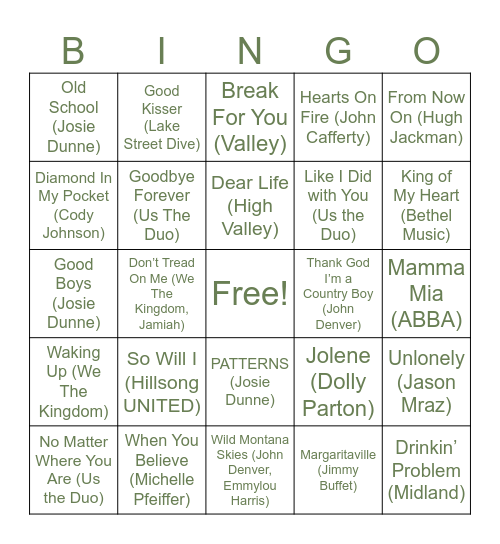 M&B Singo! Bingo Card