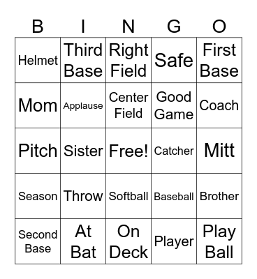 Baseball Bingo Card