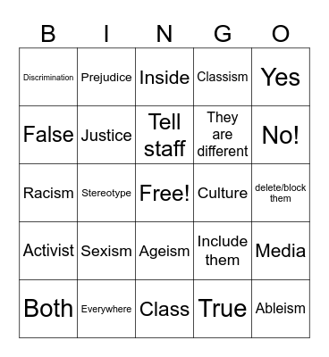 Discrimination Bingo Card