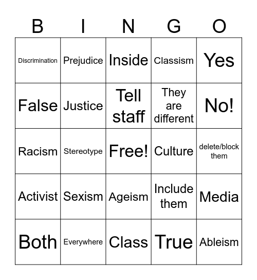 Discrimination Bingo Card