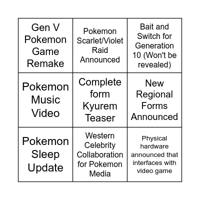 Nintendo Pokemon Day Showcase Bingo Card