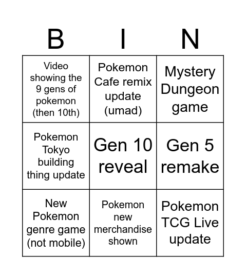 Untitled Bingo Card