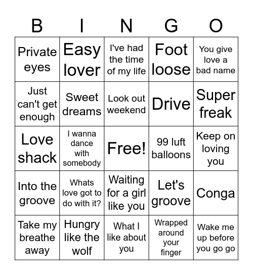 80's SCHOOL DANCE Bingo Card