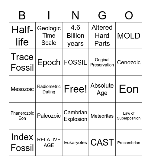 Geologic Time BINGO Card