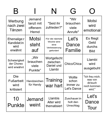 Let's Dance 2024 Bingo Card