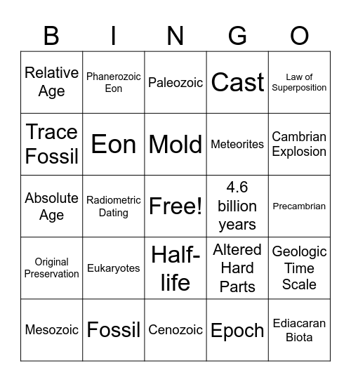 Geologic Time BINGO Card