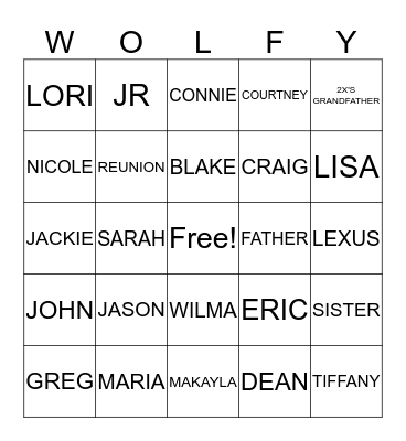 WOLFINBARGER Bingo Card
