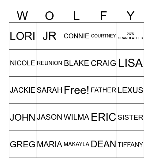 WOLFINBARGER Bingo Card
