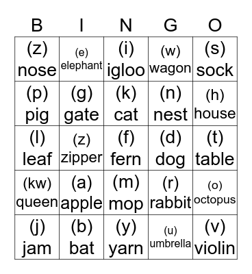Alphabet Bingo Card