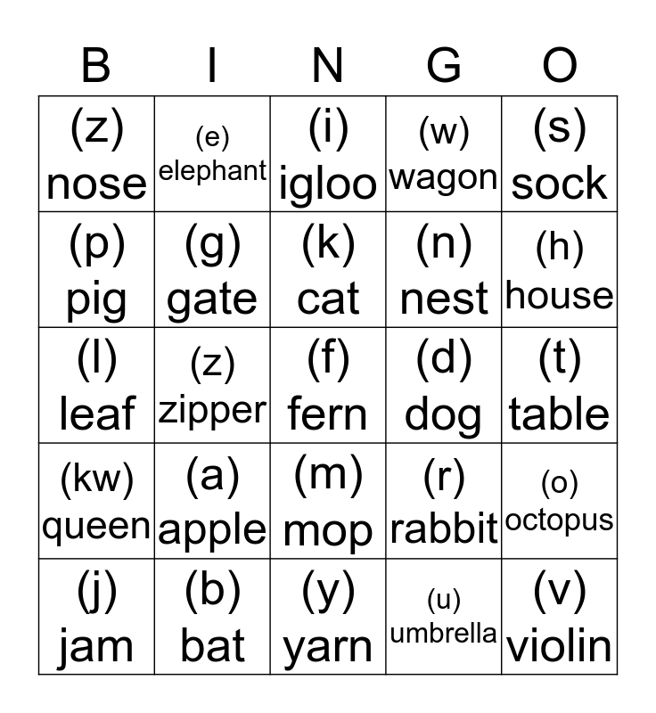 Alphabet Bingo Card