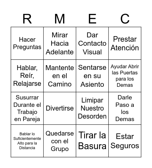 Expectativas durante Paseos Bingo Card