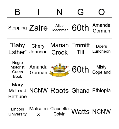 Top Ladies Black History Bingo Card