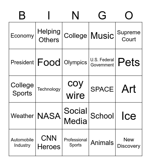 CNN10 BINGO Card