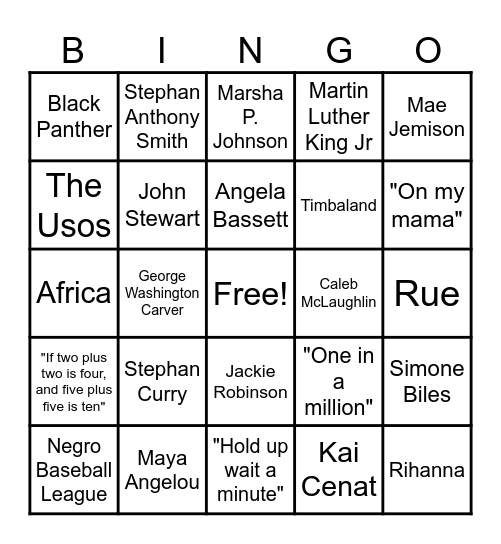 Black History Bingo Card