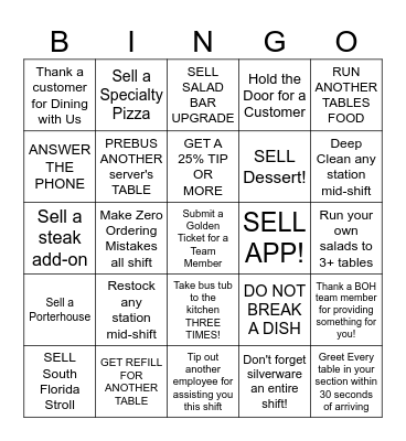 LEGACY FOH FUN! Bingo Card