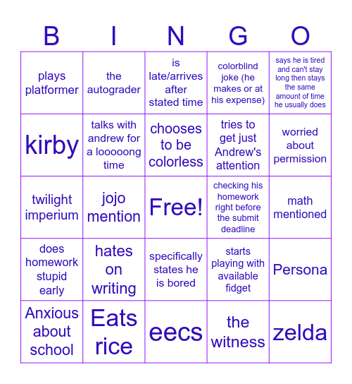 Nolan Bingo Card