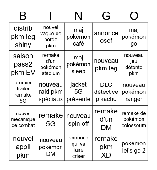 privé Bingo Card