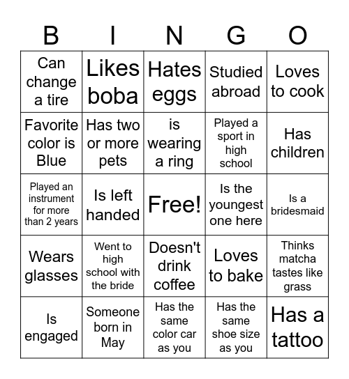 Find the guest who..... Bingo Card