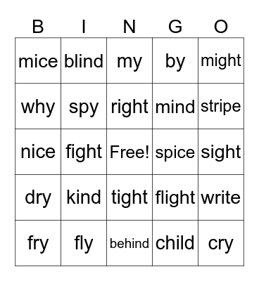 Long i Bingo! Bingo Card