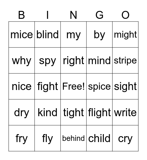 Long i Bingo! Bingo Card