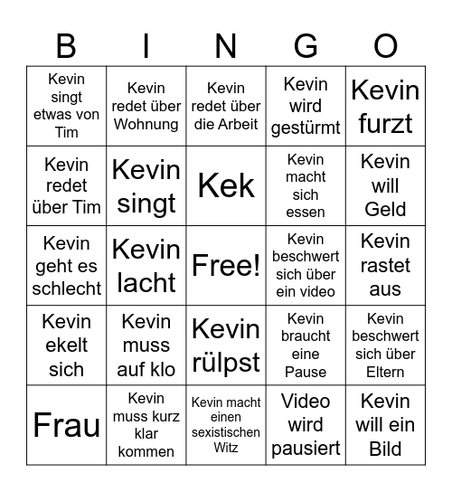 Kevin Bingo Card