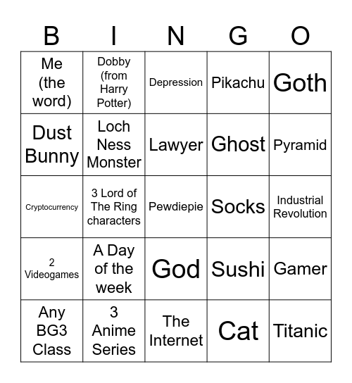 Infinite Craft Super Serious Tournament Bingo Card
