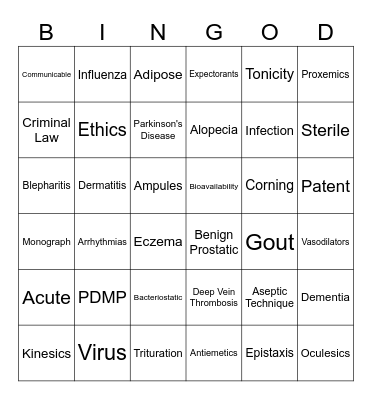 Words Of the Day Bingo Card