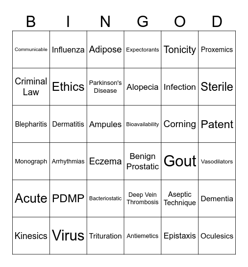 Words Of the Day Bingo Card