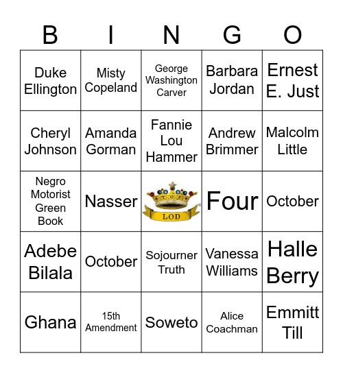 Black History Bingo #1 Bingo Card