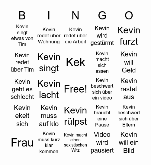 Kevins Bingo Card