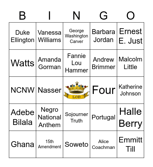 Top Ladies - Black History Bingo #1 Bingo Card