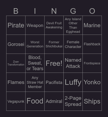 One Piece Chapters 1107 & 1108 Bingo! Bingo Card